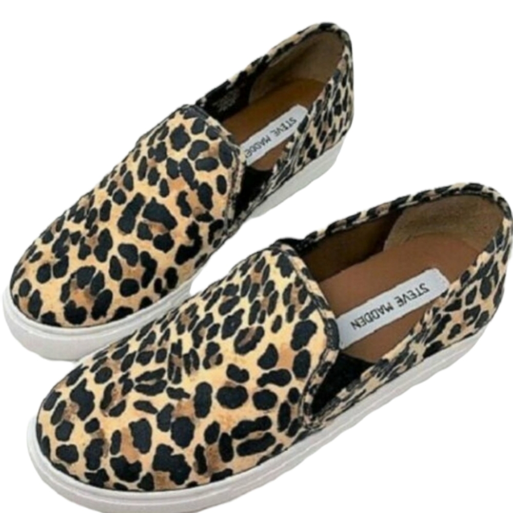 Steve Madden Safary Leopard Slip On Sneakers-Women-Sz 10-Animal Print EUC